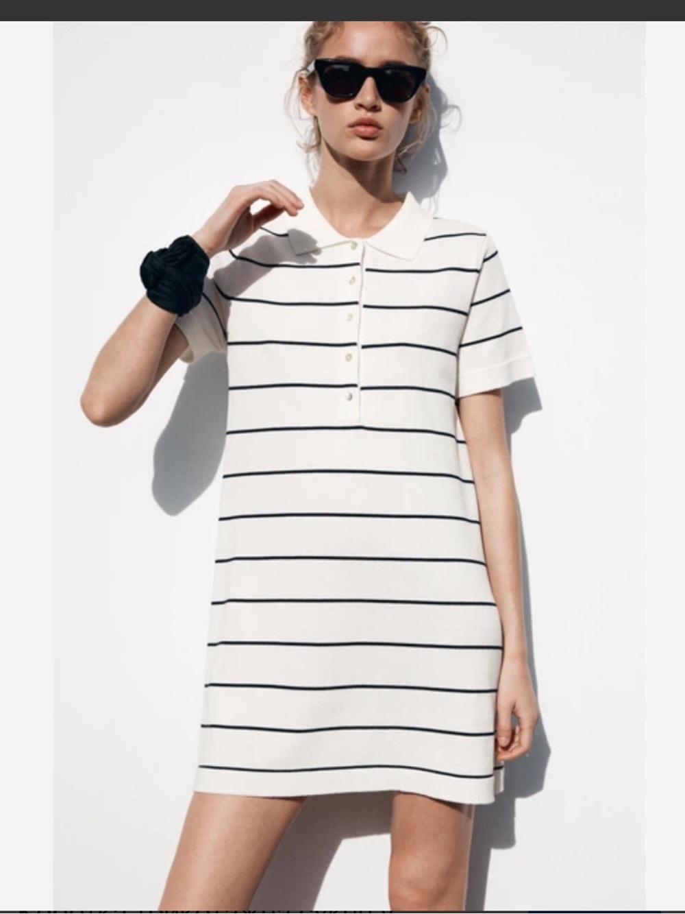 Zara White Polo Mini Dress with Black Stripes